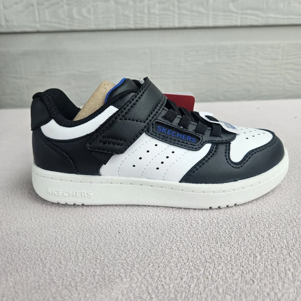 Skechers Quick Street Sneakers Boys Kid SZ 12 Black & White 405638L Hook & Loop